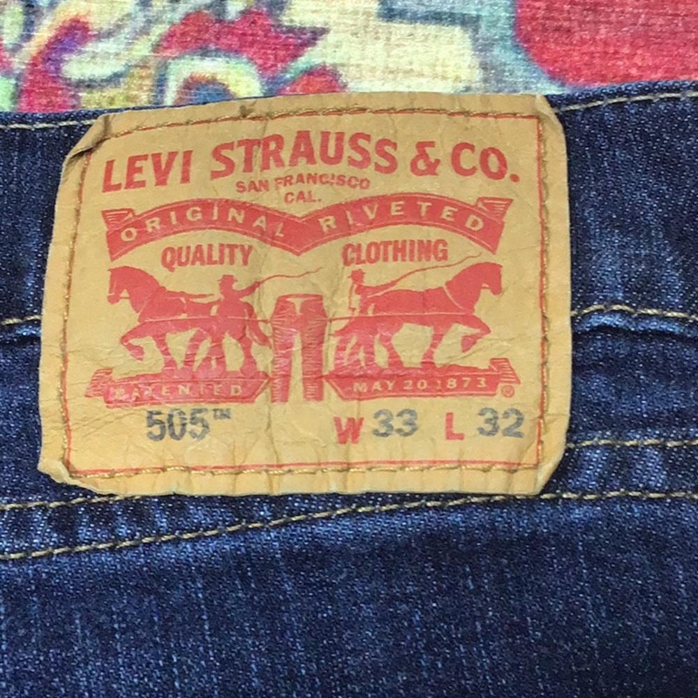 🐎 Levi’s 505 Regular Straight Leg Zip Front 33 X 32 Denim Blue Jeans - Picture 2 of 9